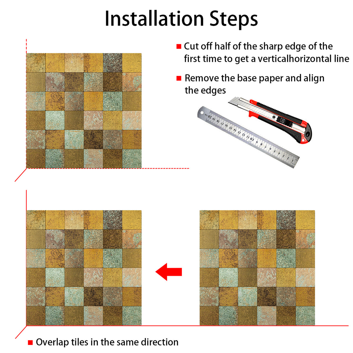 Pack of 4 Square Multi-Shade Bronze Peel & Stick Aluminum Mosaic Tile Size: 305 × 305 × 3.5 mm