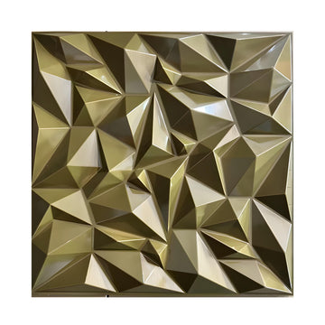 Pack of 4, 3D PVC Wall Panel – Faceted Diamond Design | Gold | 500 x 500 mm | Waterproof & Lightweight