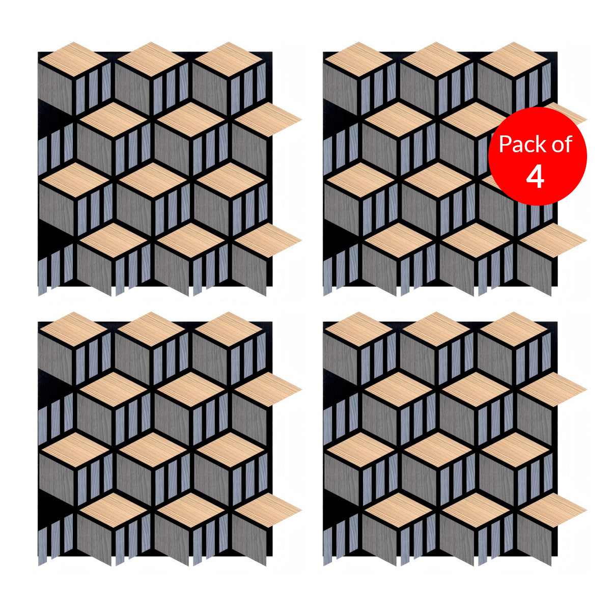 HexaCube Acoustic Wall Panel - PET + MDF | 685 x 740 x 17 mm | Soundproofing with Modern 3D Design - Pack of 4