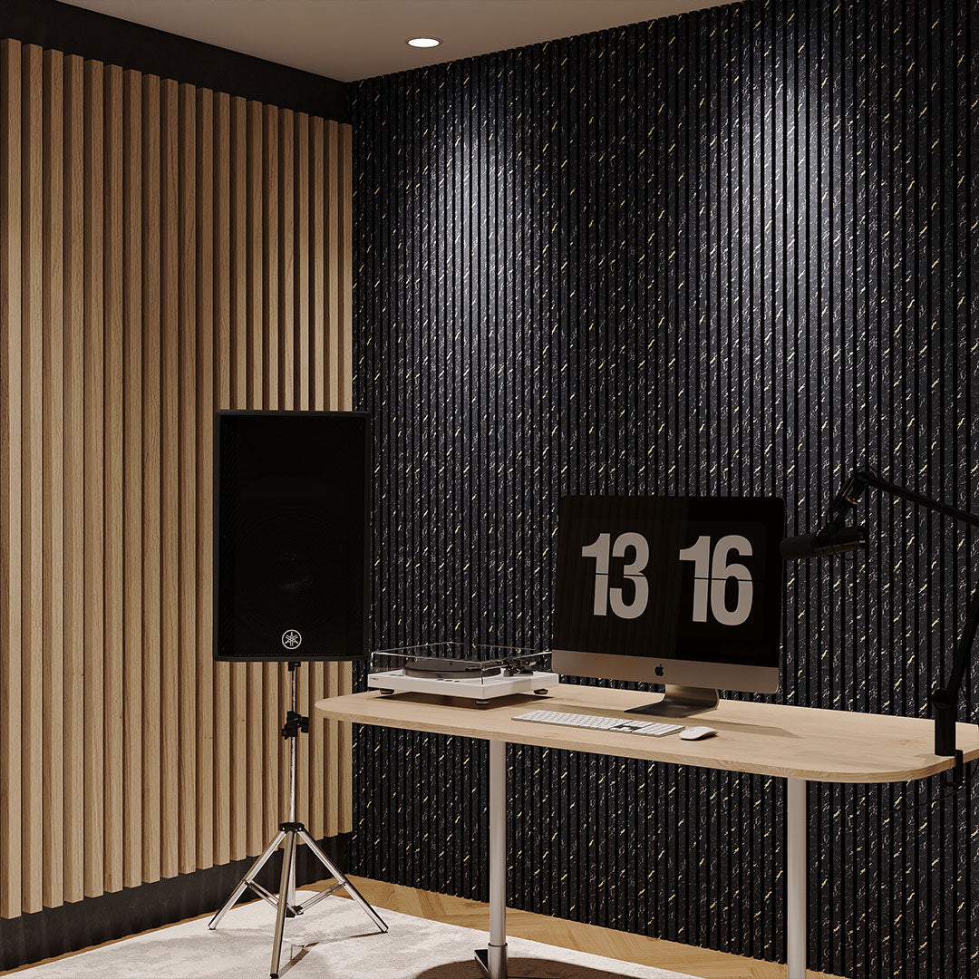 BRITWALL Linear Acoustic Wall Panel – Black Gold Marble Design – 2400 × 600 × 21mm Pack of 2