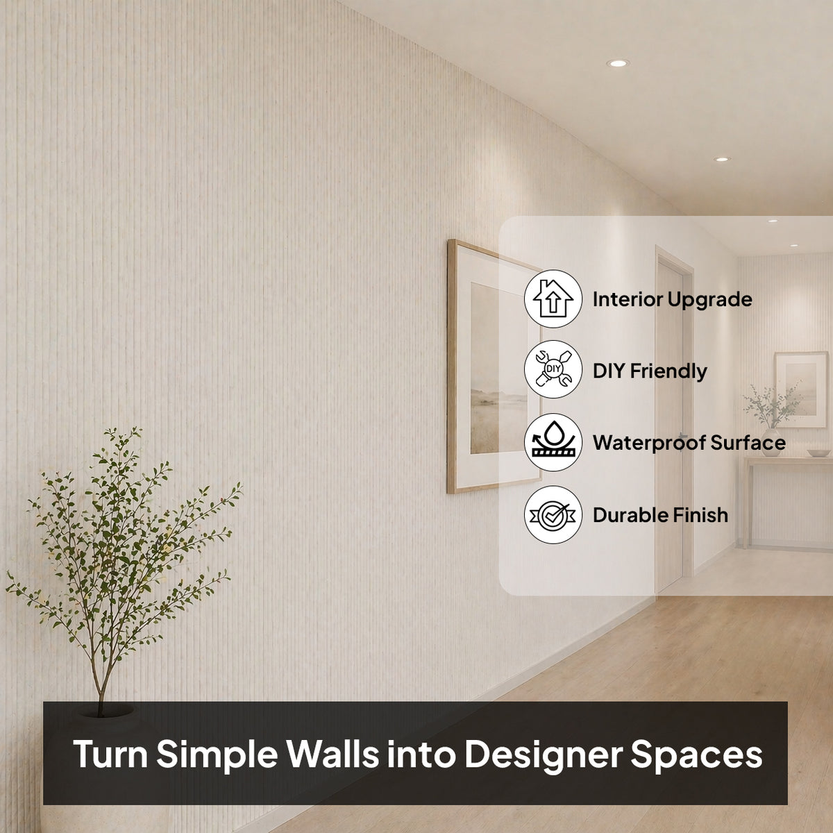 Pack of 2, BRITWALL Vertical Ripple Cream 3D PU Wall Panel | Textured Soft Stone Sheet | 1200 x 600 mm | Lightweight, Waterproof, DIY-Friendly | Modern Wave Design