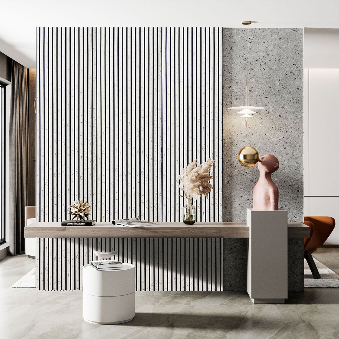 BRITWALL Linear Acoustic Wall Panel – White Gold Marble Design – 2400 × 600 × 21mm Pack of 2