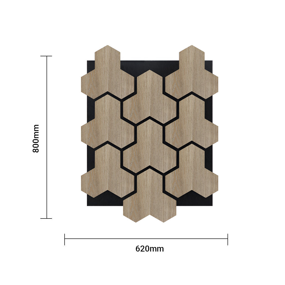 Geometric Acoustic Panel with Wooden Hexagon Pattern - PET + MDF | 620 x 800 x 17 mm - Pack of 4