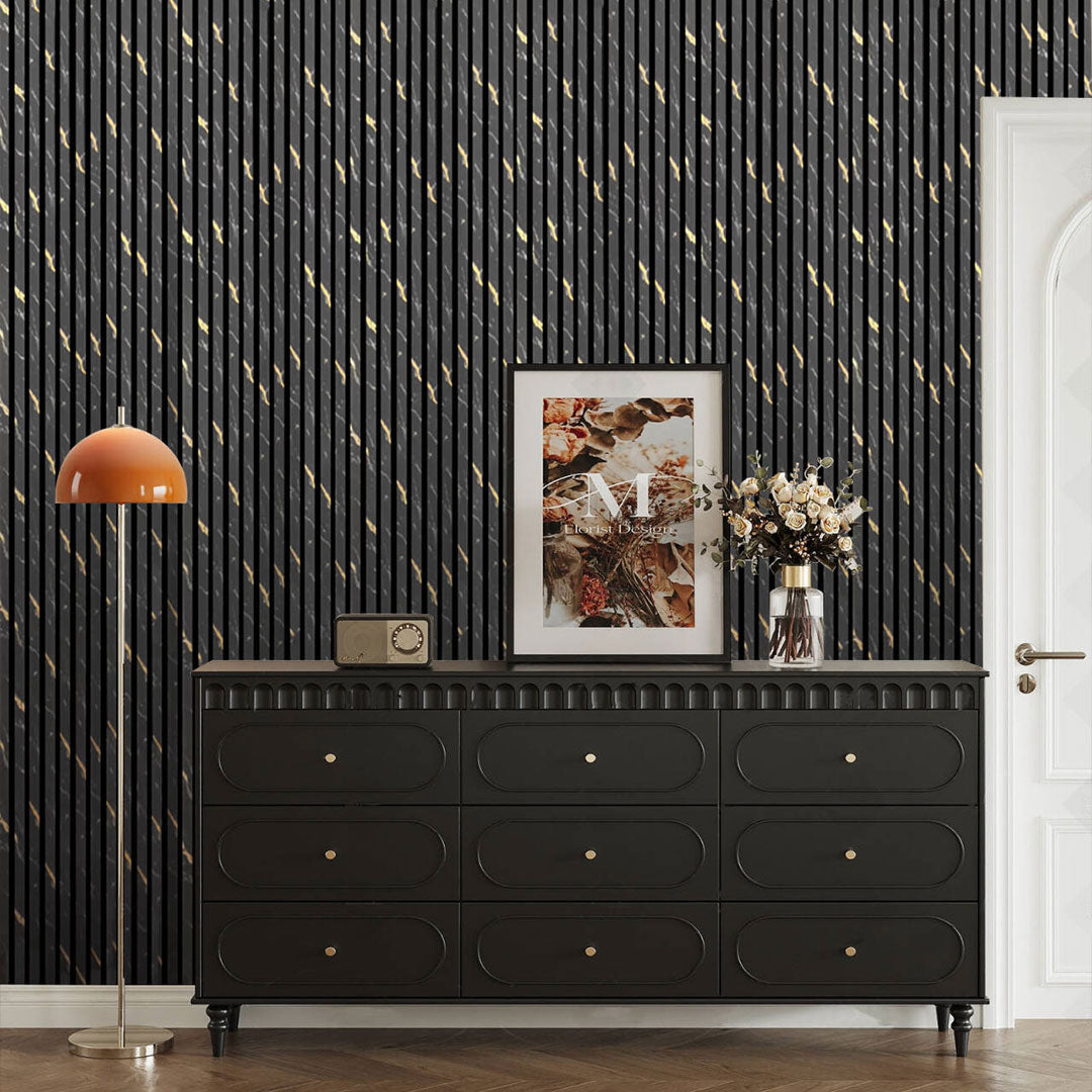 BRITWALL Linear Acoustic Wall Panel – Black Gold Marble Design – 2400 × 600 × 21mm Pack of 2