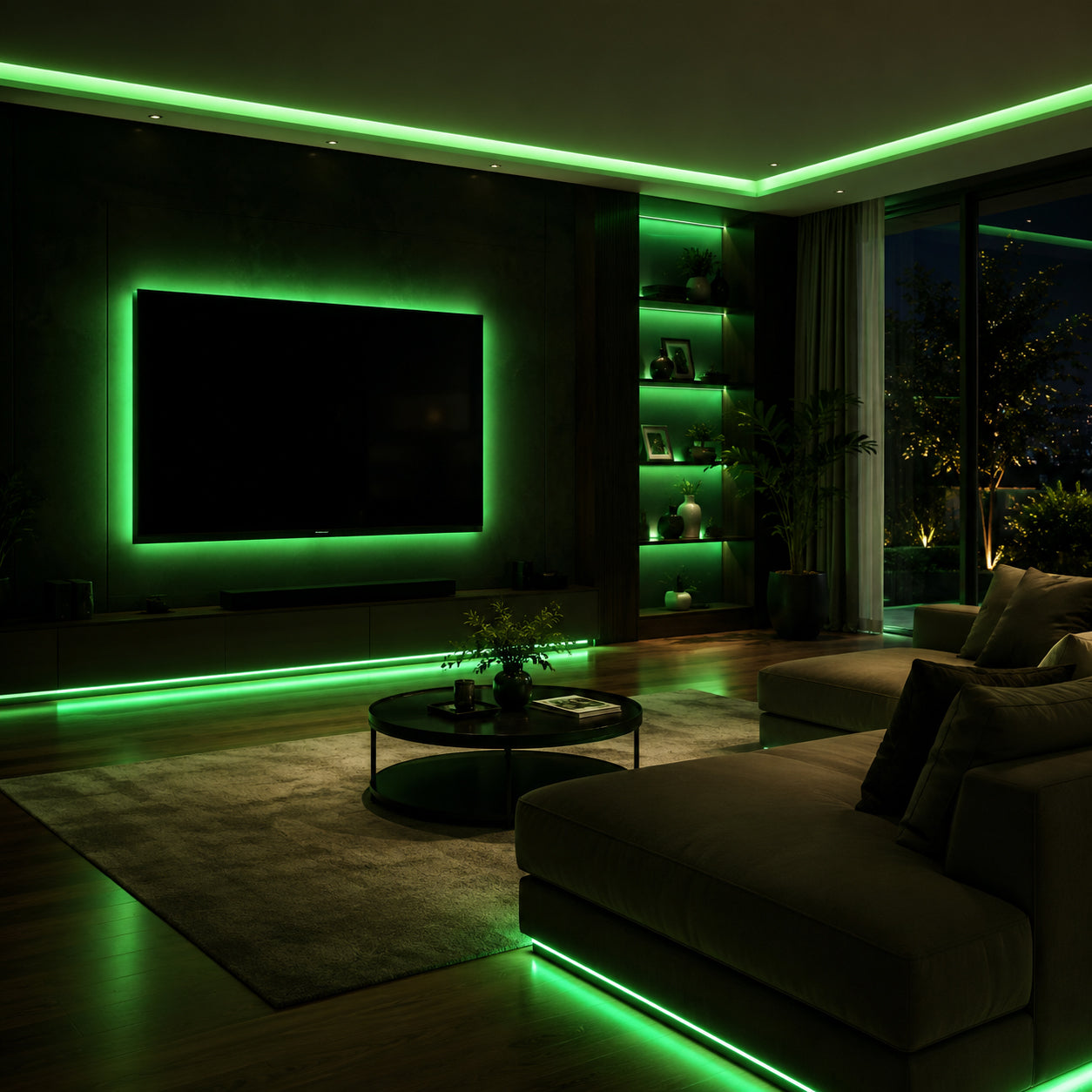 10M FCOB Neon Rope Light Kit, 10W/M, 800Lm/M, Green with 1 power cord, 5 Holders and 2 end caps