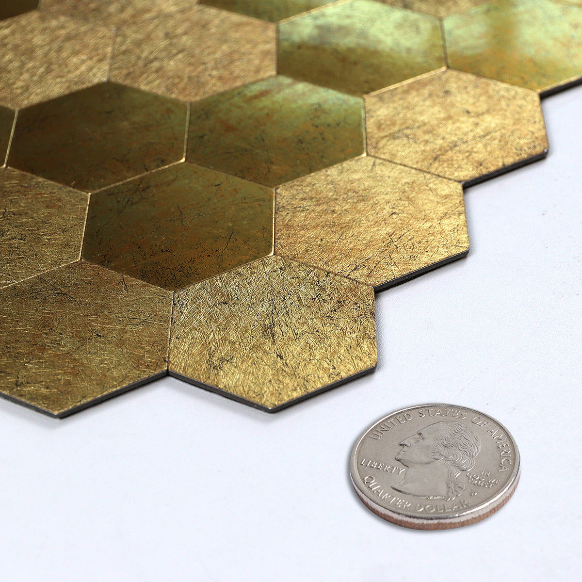 Pack of 4, Large Luxe Gold HexaStyle Aluminum Peel & Stick Tile Size: 290 x 288 x 4 mm