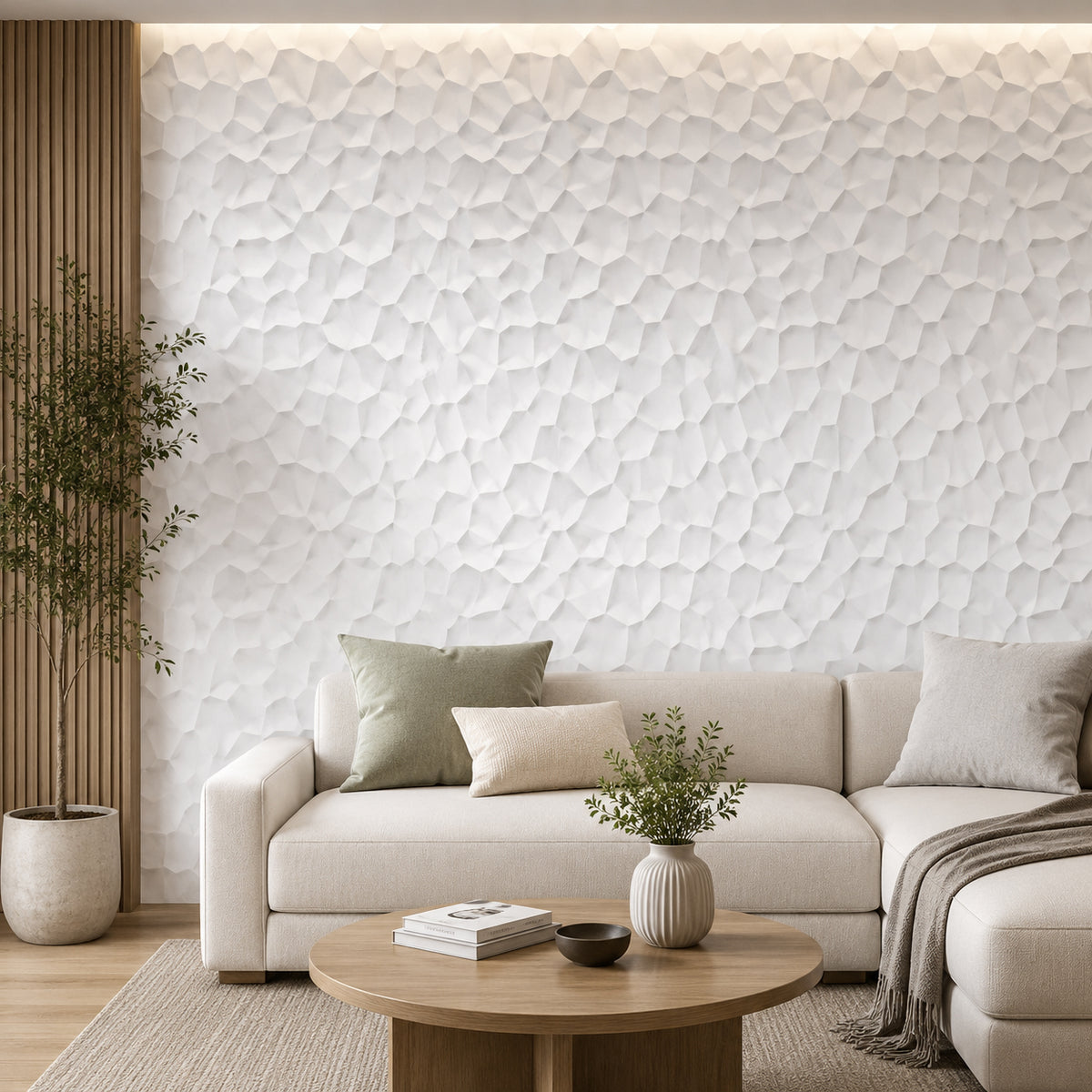 Hard PU Wall Panel –Organic Pebble Texture – Jade White Size: 1200 x 600 x 25 mm Pack of 2