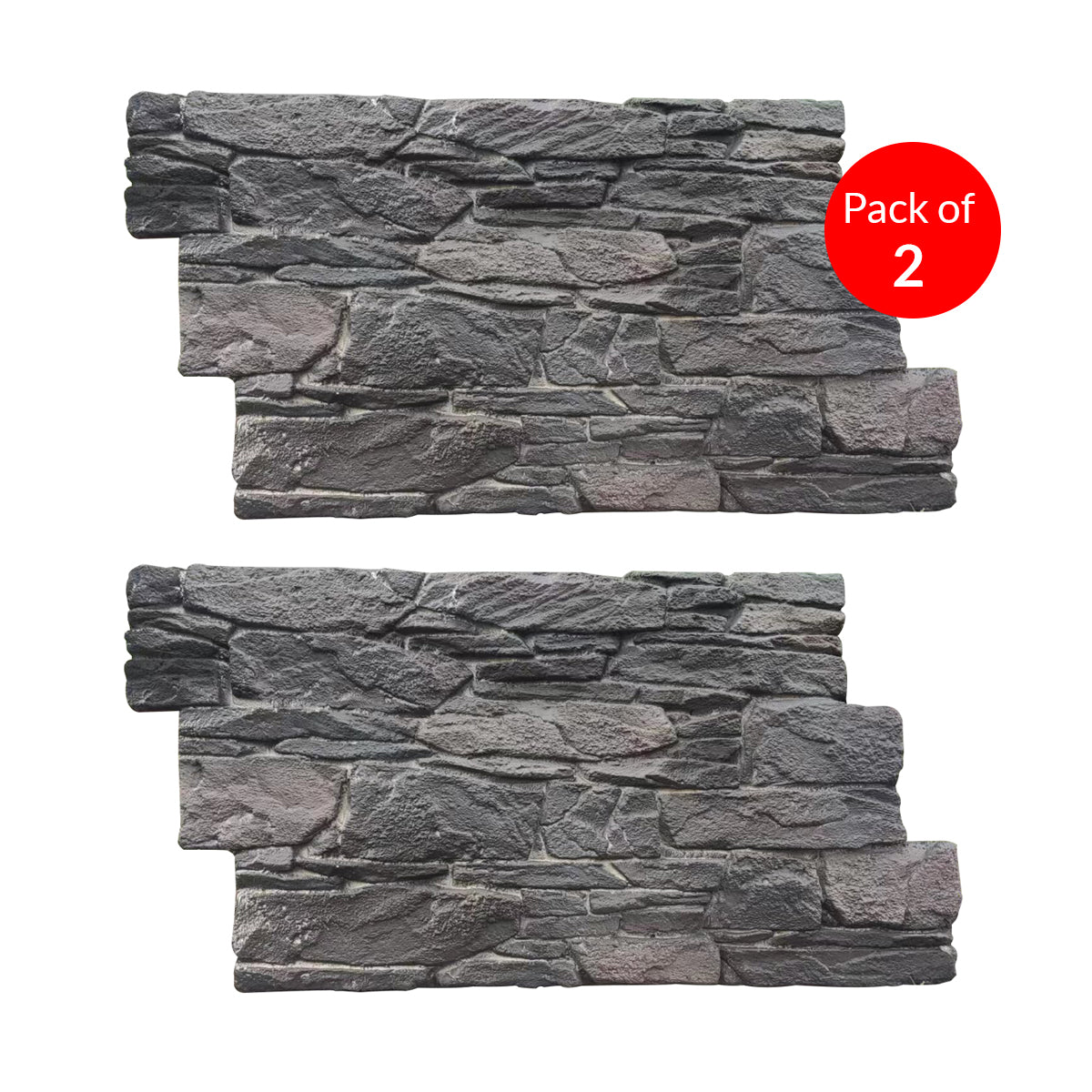 Rustic Stacked Slate PU Wall Panel – Charcoal Finish Size:1200 x 600 x 60 mm Pack of 2