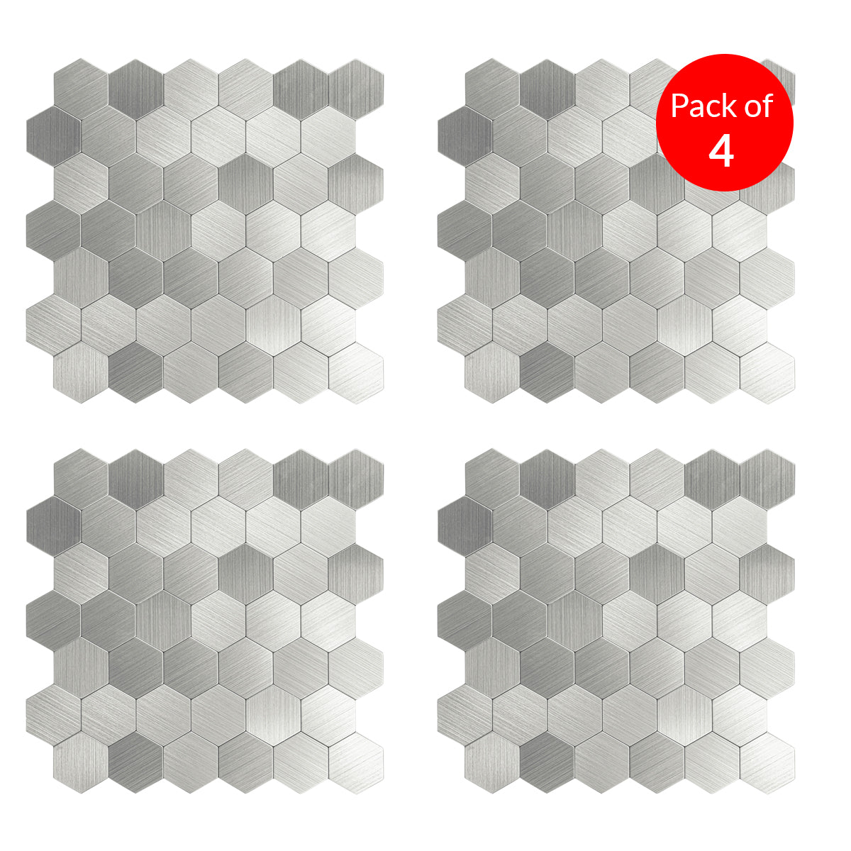 Pack of 4, Large HexaStyle Aluminum Peel & Stick Tile Size:290 x 288 x 4 mm