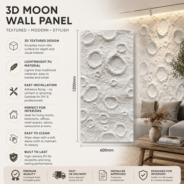Britwall Moon Crater White PU Wall Panel 1200 × 600 mm Pack of 2 – White Textured Finish