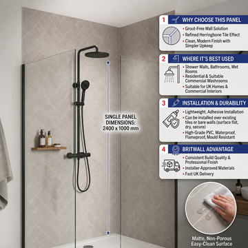 Britwall Light Beige Herringbone PVC Shower Panel Matt Finish – Light Beige Herringbone