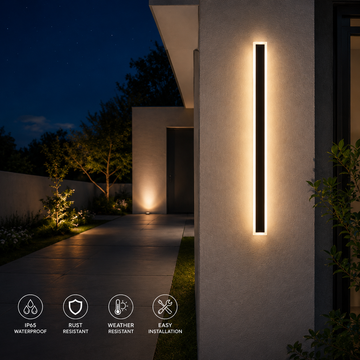 100cm Modern Outdoor LED Wall Sconce – Matte Black, 24W Warm White, IP65 Waterproof
