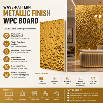 Wave Pattern WPC Wall Panel Metallic Interior Cladding Board 2440 x 1220mm Pack of 3 – Gold Luxury Interior Cladding