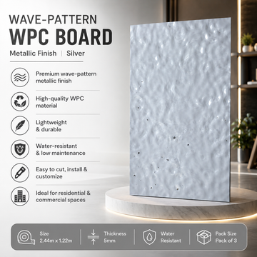 Wave Pattern WPC Wall Panel Metallic Interior Cladding Board 2440 x 1220mm Pack of 3 – Silver Decorative Interior Cladding