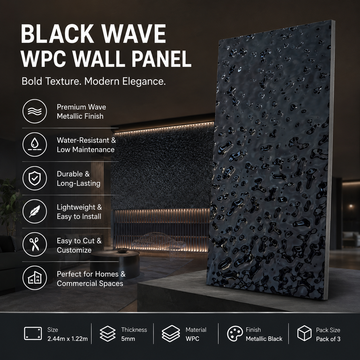 Wave Pattern WPC Wall Panel Metallic Interior Cladding Board 2440 x 1220mm Pack of 3 – Black Luxury Interior Cladding